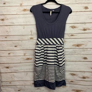 Anthro Little Yellow Button Tie Back Striped Dress